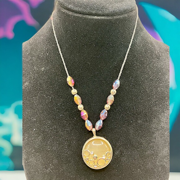 Reversible Metal Circles Pendant Purple Beaded Necklace! - Picture 2 of 15